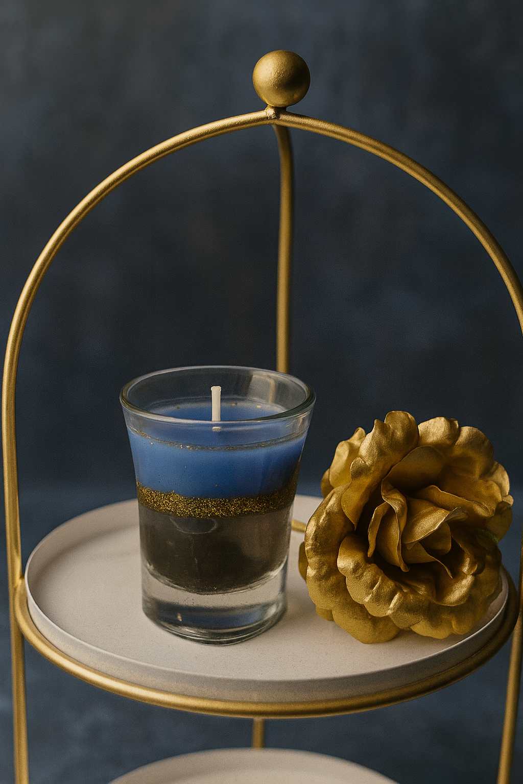 Valesuprano Midnight Glow Candle (Blue &amp; Gold Layered, Luxury Glass Jar)
