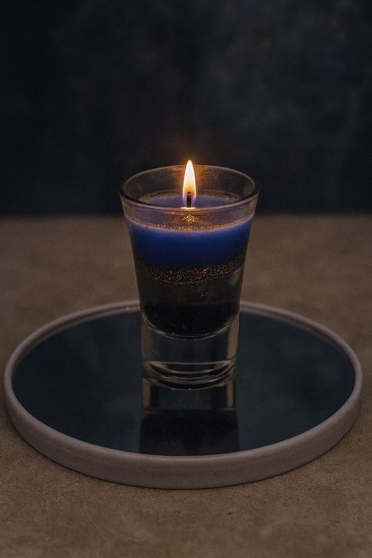 Valesuprano Midnight Glow Candle (Blue &amp; Gold Layered, Luxury Glass Jar)
